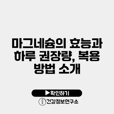 마그네슘의 효능과 하루 권장량, 복용 방법 소개