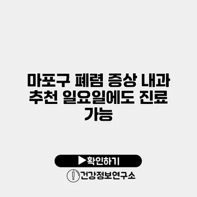 마포구 폐렴 증상 내과 추천 일요일에도 진료 가능