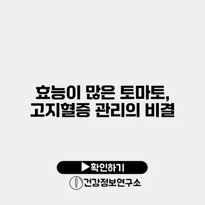 효능이 많은 토마토, 고지혈증 관리의 비결